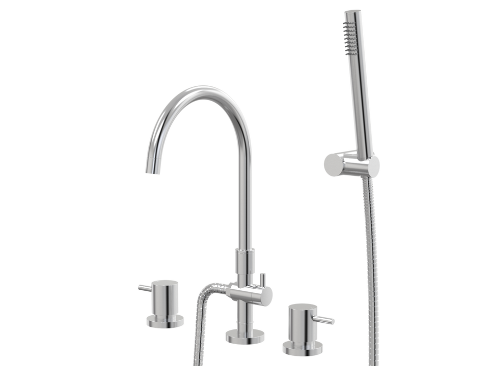 PAR Taps Lugano Spa Set Swivel Divertor Set Gooseneck with Handshower &amp; Bracket - Brushed Chrome (B22.061.5.02)