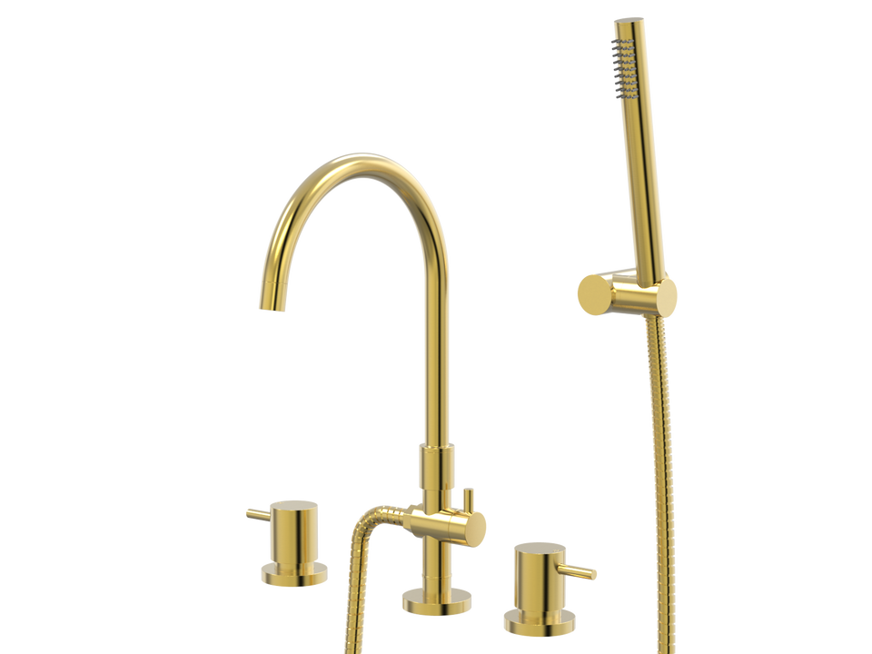 PAR Taps Lugano Spa Set Swivel Divertor Set Gooseneck with Handshower &amp; Bracket - 23k Brushed Gold (B22.061.5.12)