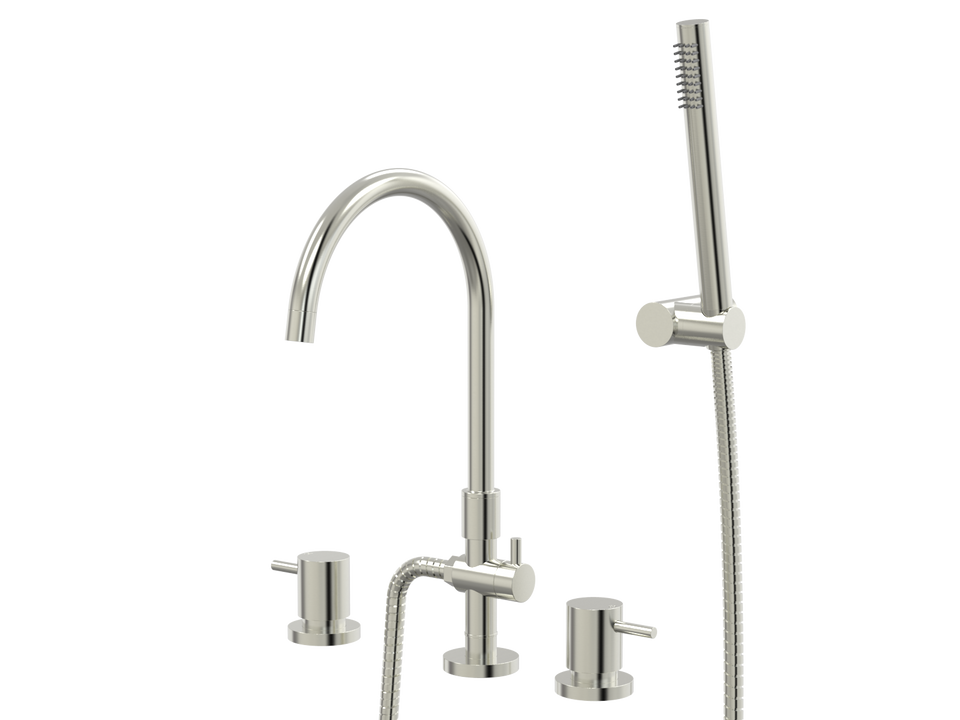 PAR Taps Lugano Spa Set Swivel Divertor Set Gooseneck with Handshower &amp; Bracket - Brushed Nickel (B22.061.5.25)