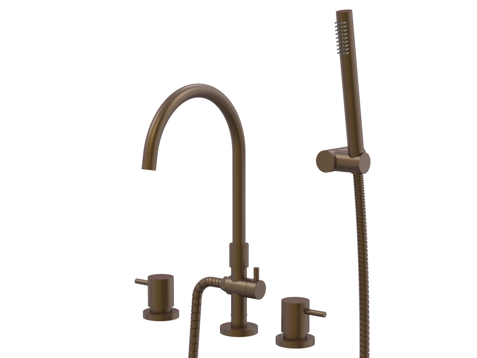 PAR Taps Lugano Spa Set Swivel Divertor Set Gooseneck with Handshower &amp; Bracket - Native Brass (B22.061.5.45)