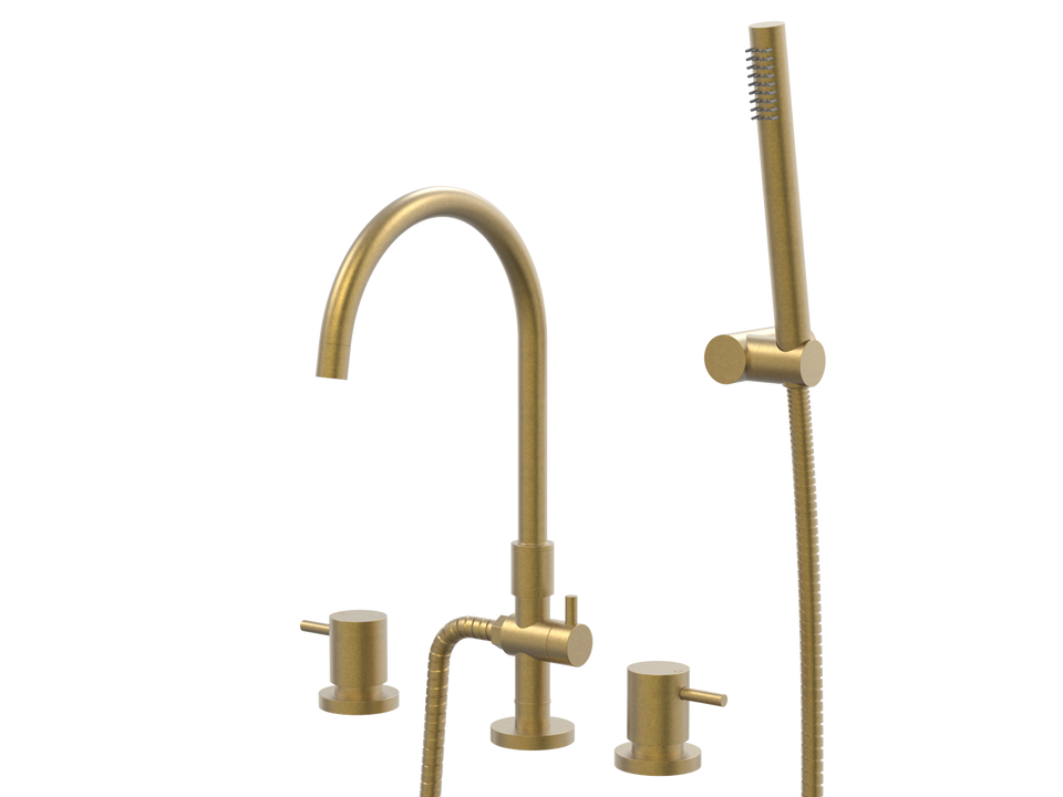 PAR Taps Lugano Spa Set Swivel Divertor Set Gooseneck with Handshower &amp; Bracket - Rumbled Brass (B22.061.5.40)