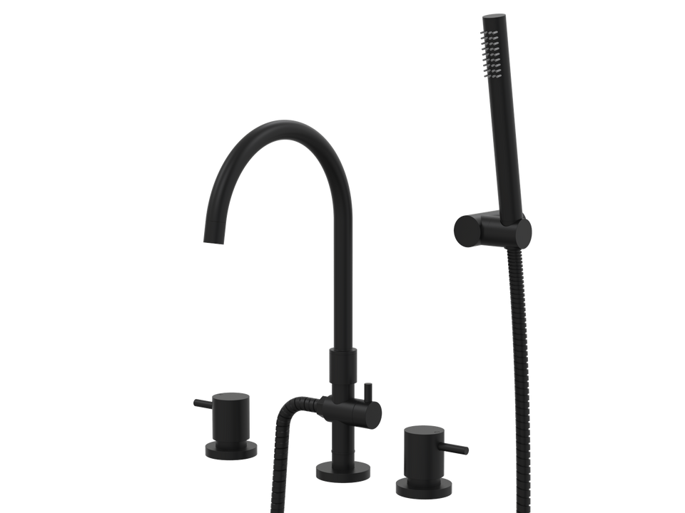 PAR Taps Lugano Spa Set Swivel Divertor Set Gooseneck with Handshower &amp; Bracket - Matt Black (B22.061.5.34)