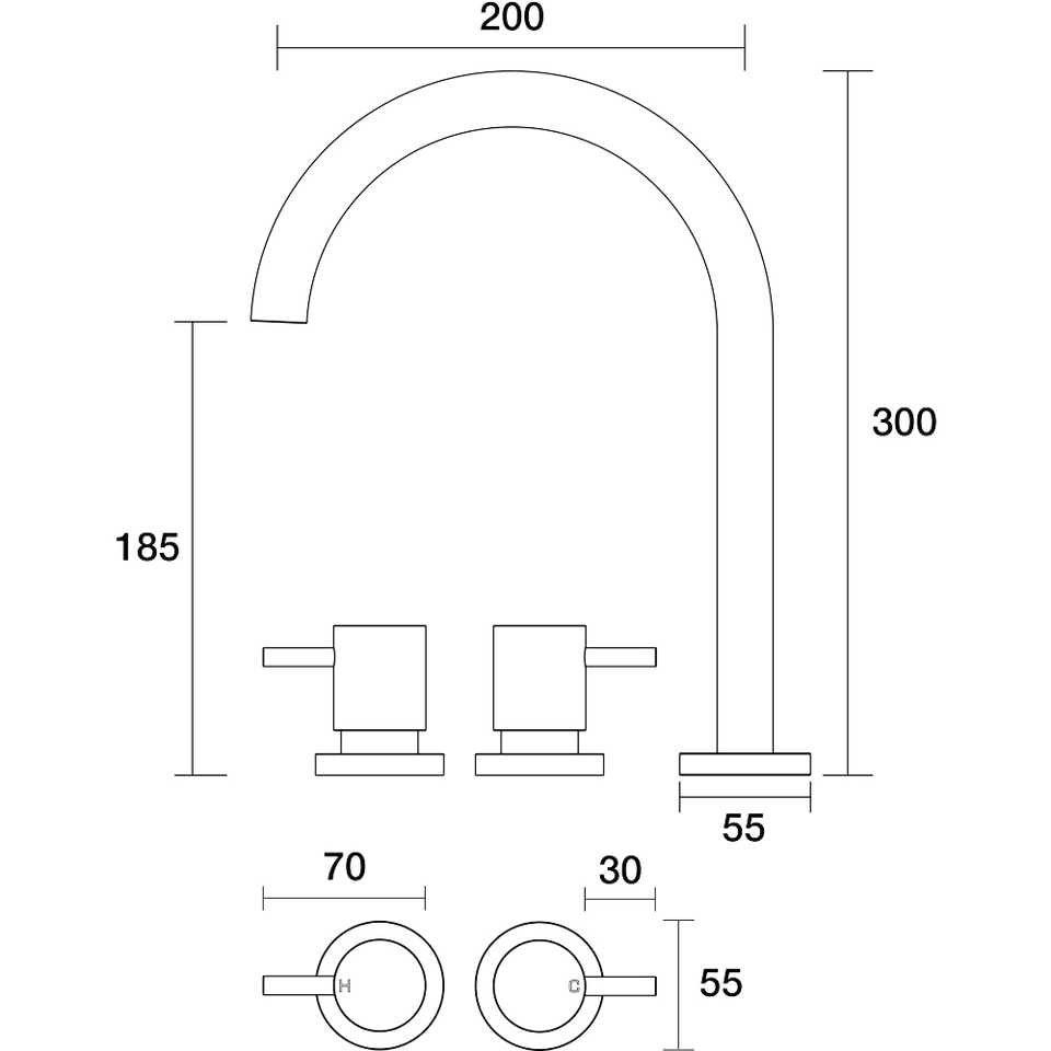 PAR Taps Lugano Spa Set Swivel Lever Ceramic Disc technical drawing (B22.061.1)