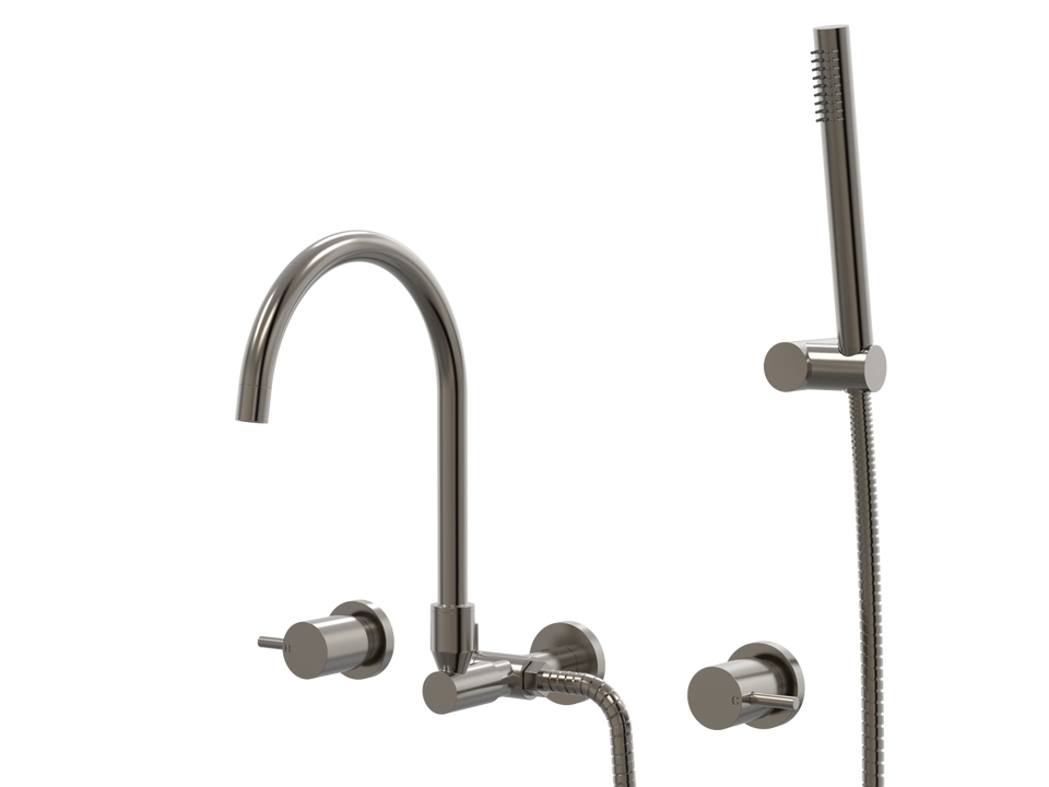 PAR Taps Lugano Spa Set Wall Swivel Divertor Set Gooseneck with Handshower &amp; Bracket - Brushed Gunmetal (B22.062.5.24)
