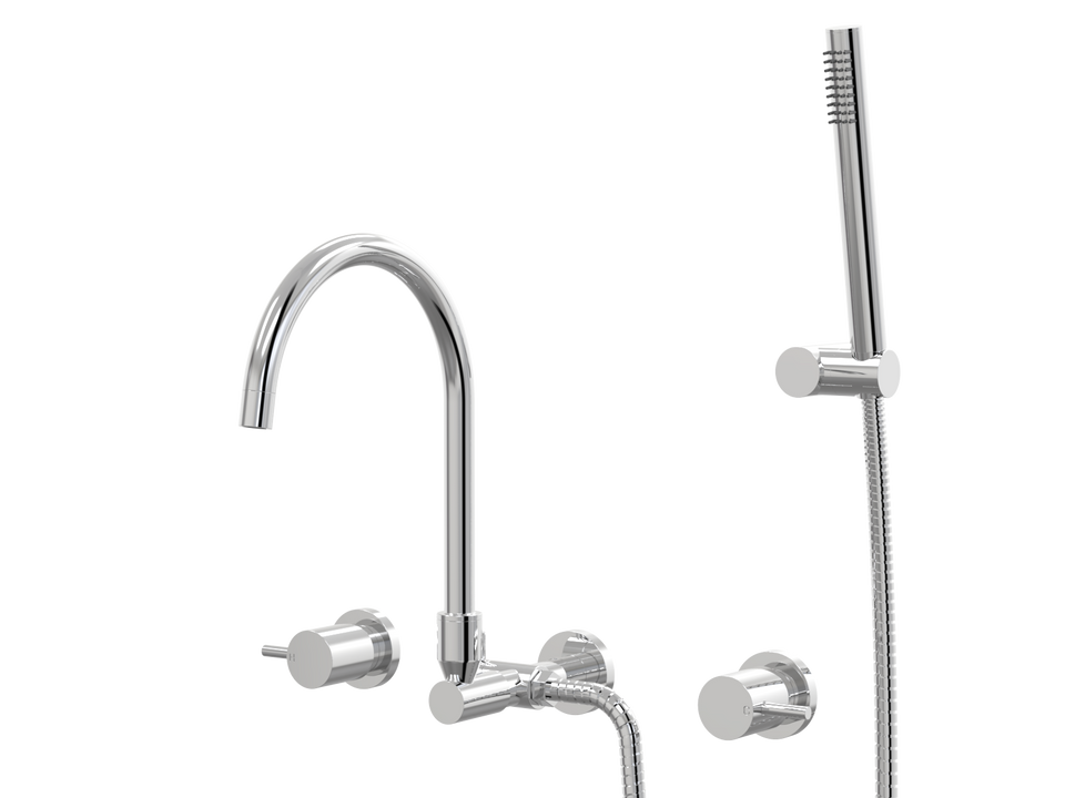PAR Taps Lugano Spa Set Wall Swivel Divertor Set Gooseneck with Handshower &amp; Bracket - Chrome (B22.062.5.01)