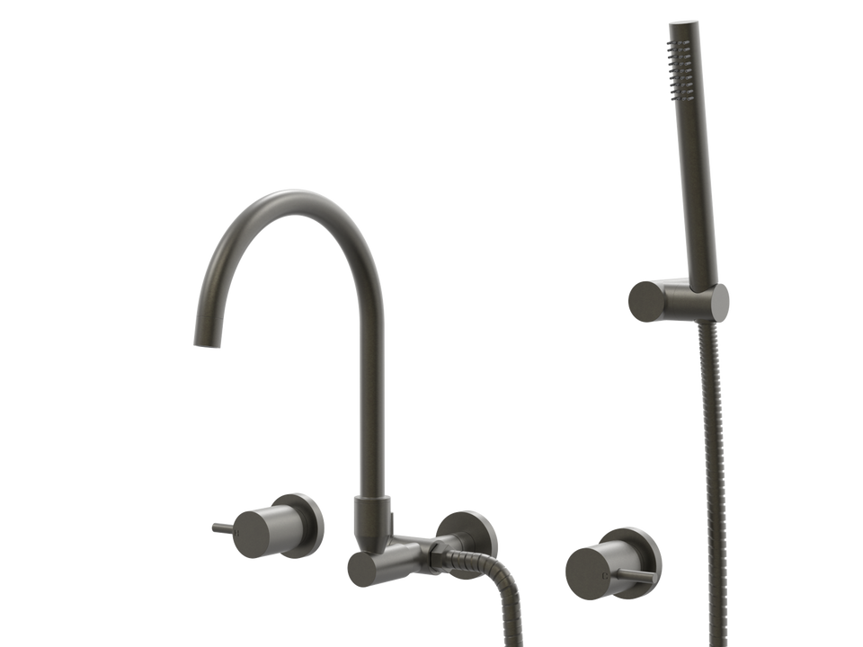 PAR Taps Lugano Spa Set Wall Swivel Divertor Set Gooseneck with Handshower &amp; Bracket - Volcanic Grey (B22.062.5.54)