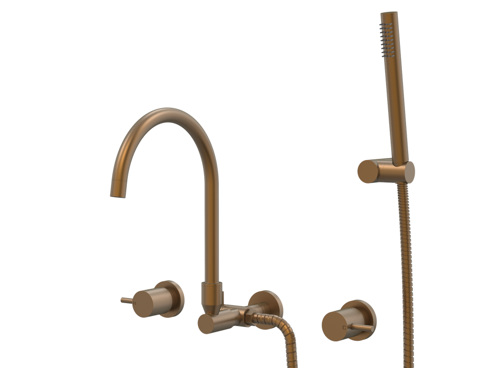 PAR Taps Lugano Spa Set Wall Swivel Divertor Set Gooseneck with Handshower &amp; Bracket - Burnished (B22.062.5.52)