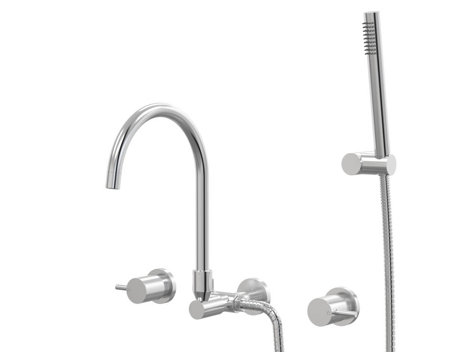 PAR Taps Lugano Spa Set Wall Swivel Divertor Set Gooseneck with Handshower &amp; Bracket - Brushed Chrome (B22.062.5.02)