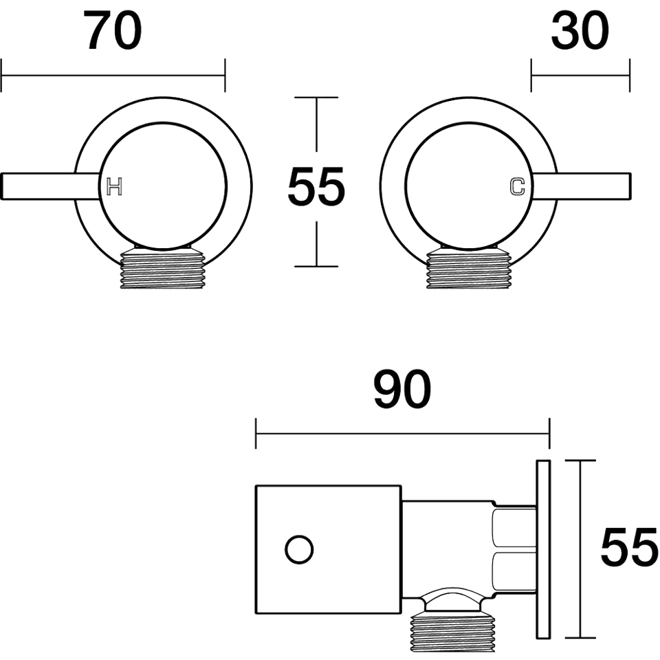 PAR Taps Lugano Washing Machine Stops Wall Pair technical drawing (B22.091.1)