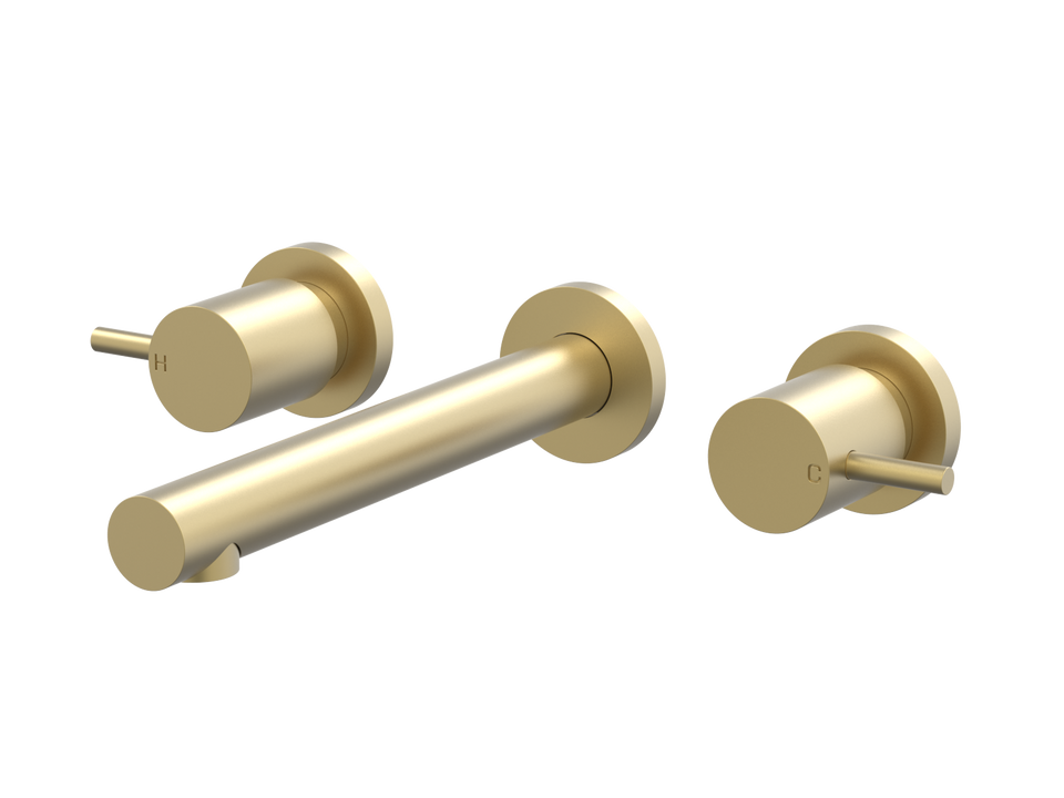 PAR Taps Lugano Wall Basin Set 200mm Fixed Lever Ceramic Disc - Brass (B22.152.1.43)