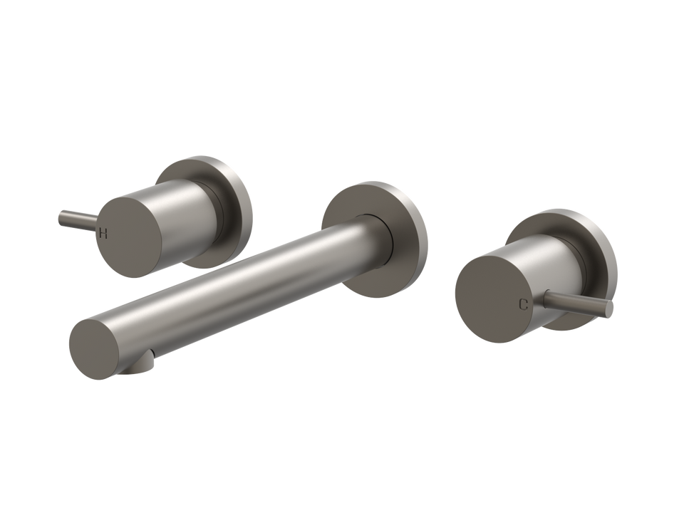 PAR Taps Lugano Wall Basin Set 200mm Fixed Lever Ceramic Disc - Gunmetal (B22.152.1.23)
