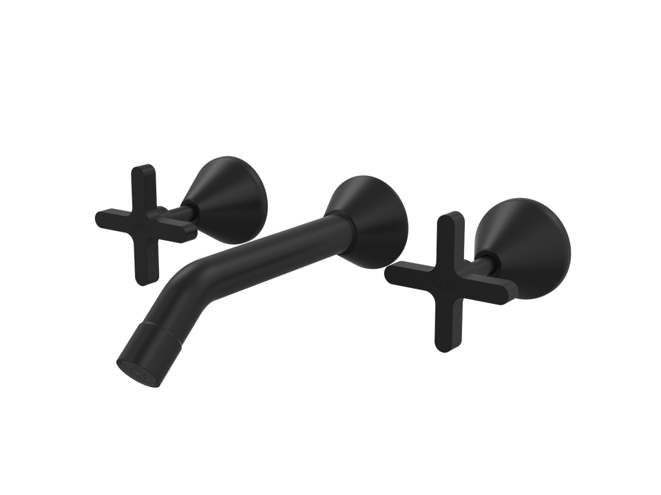 PAR Taps Forme Wall Basin Set 200mm Fixed - Matt Black (B27.152.1.34)