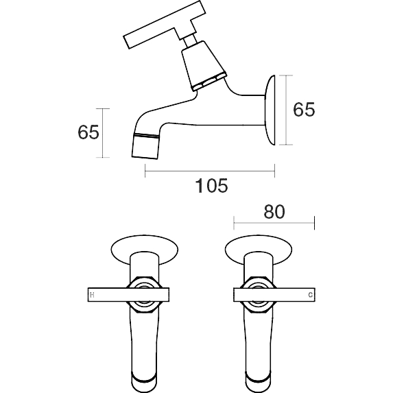 PAR Taps Portsea Female Bibs Wall Pair Lever Ceramic Disc technical drawing (B29.121.3)