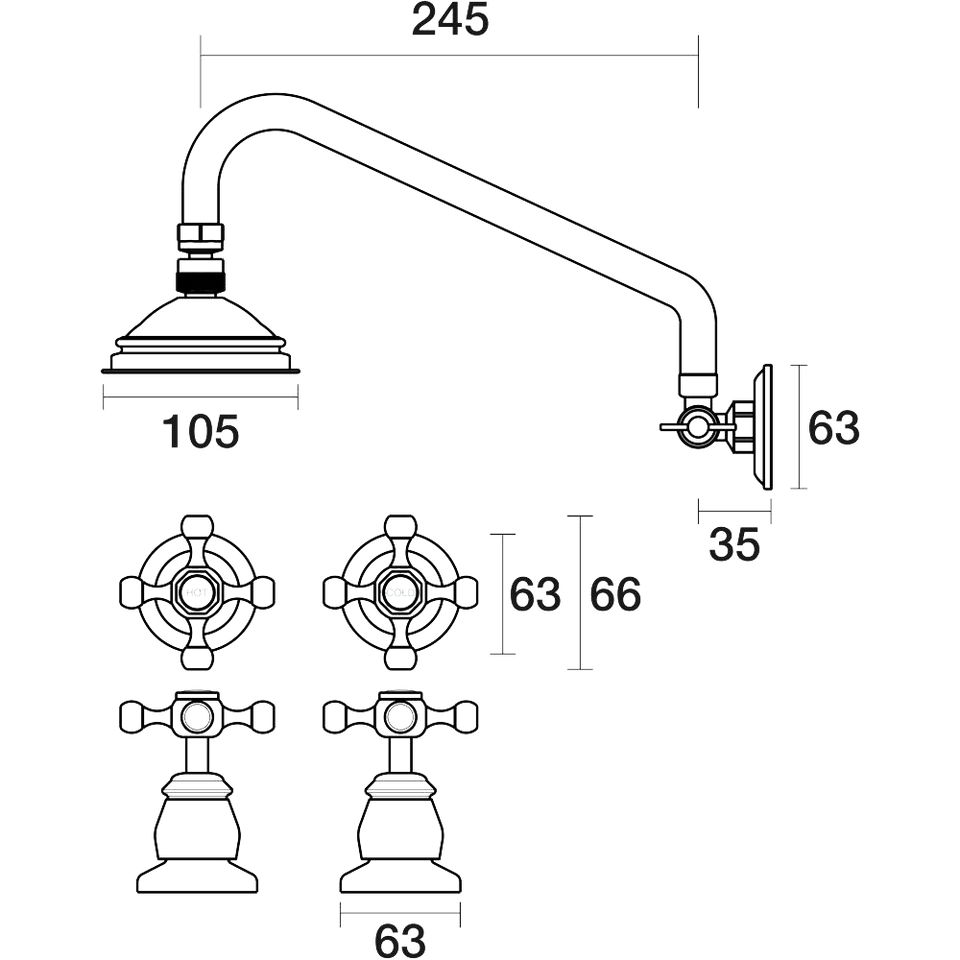 PAR Taps Tudor Shower Set technical drawing (B31.031.1)