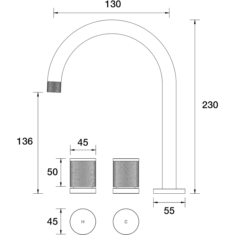 PAR Taps IDK Basin Set Swivel technical drawing (B38.011.2)