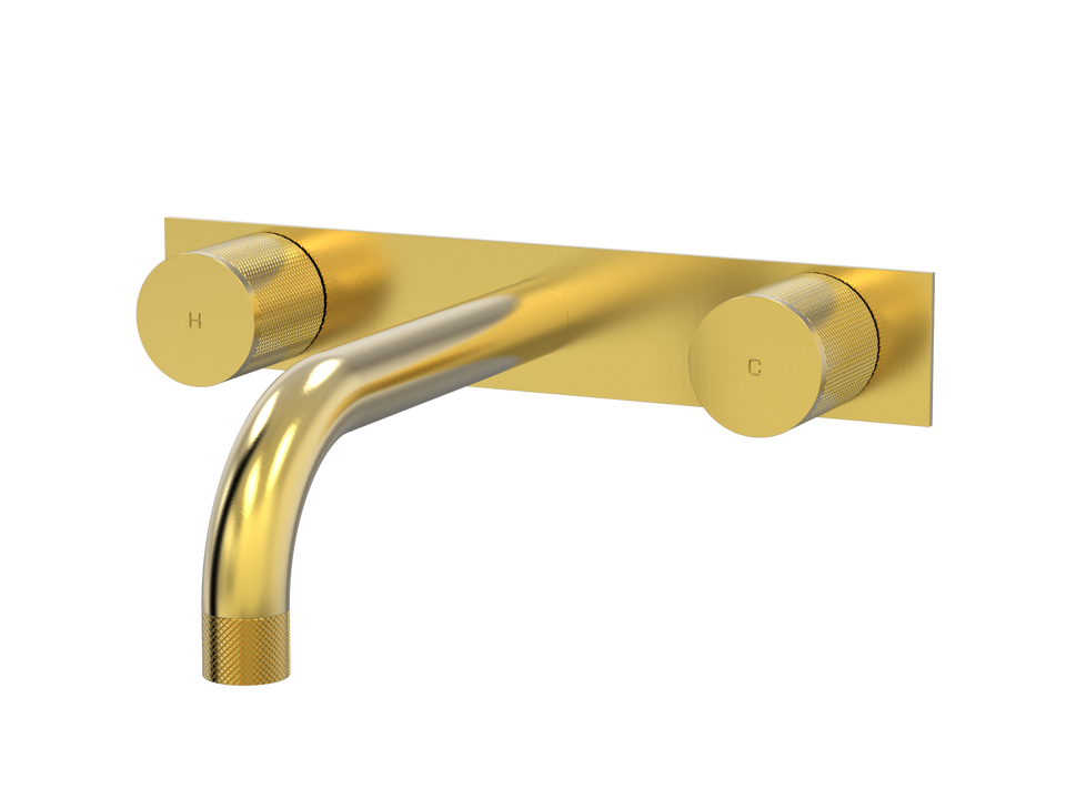 PAR Taps IDK Wall Bath Set 200mm Fixed on Plate - 23k Brushed Gold (B38.022.4.12)