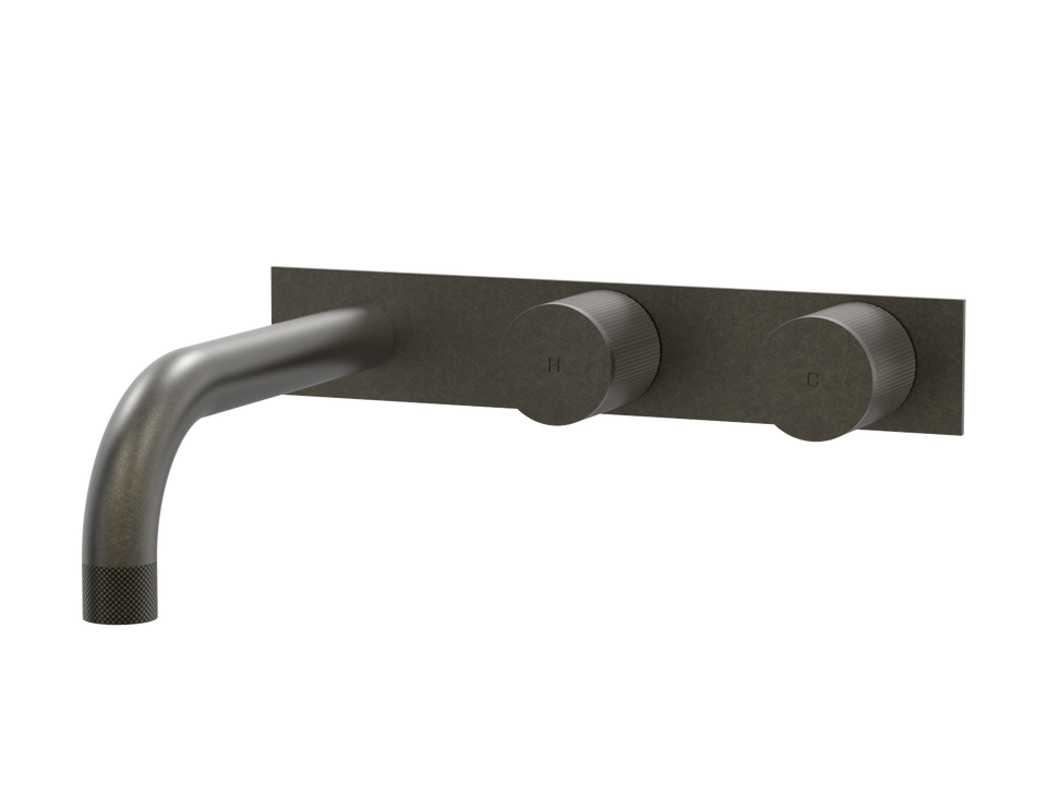 PAR Taps IDK Wall Bath Set 200mm Fixed on Plate - Offset - Volcanic Grey (B38.022.6.54)