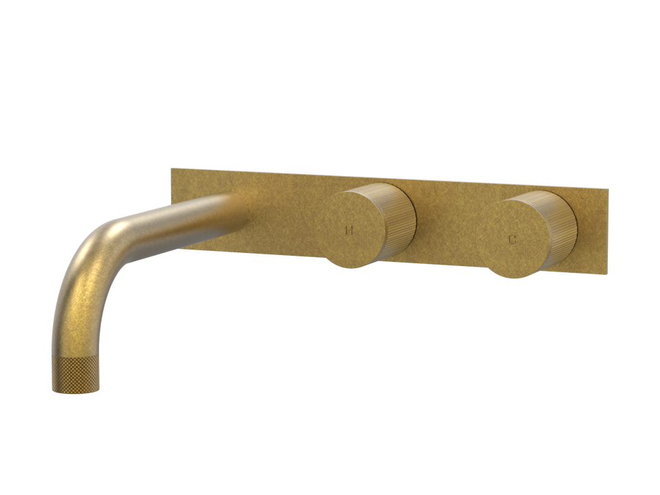 PAR Taps IDK Wall Bath Set 200mm Fixed on Plate - Offset - Rumbled Brass (B38.022.6.40)