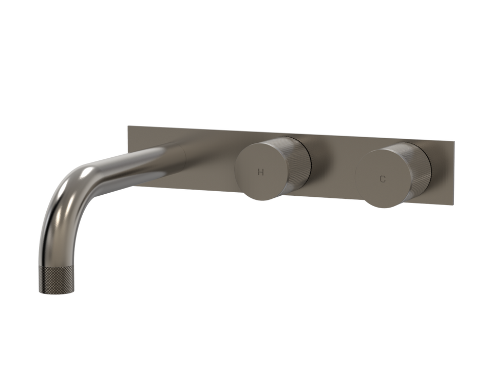 PAR Taps IDK Wall Bath Set 200mm Fixed on Plate - Offset - Brushed Gunmetal (B38.022.6.24)