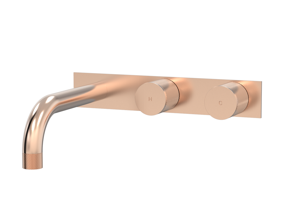 PAR Taps IDK Wall Bath Set 200mm Fixed on Plate - Offset - Brushed Rose Gold (B38.022.6.21)