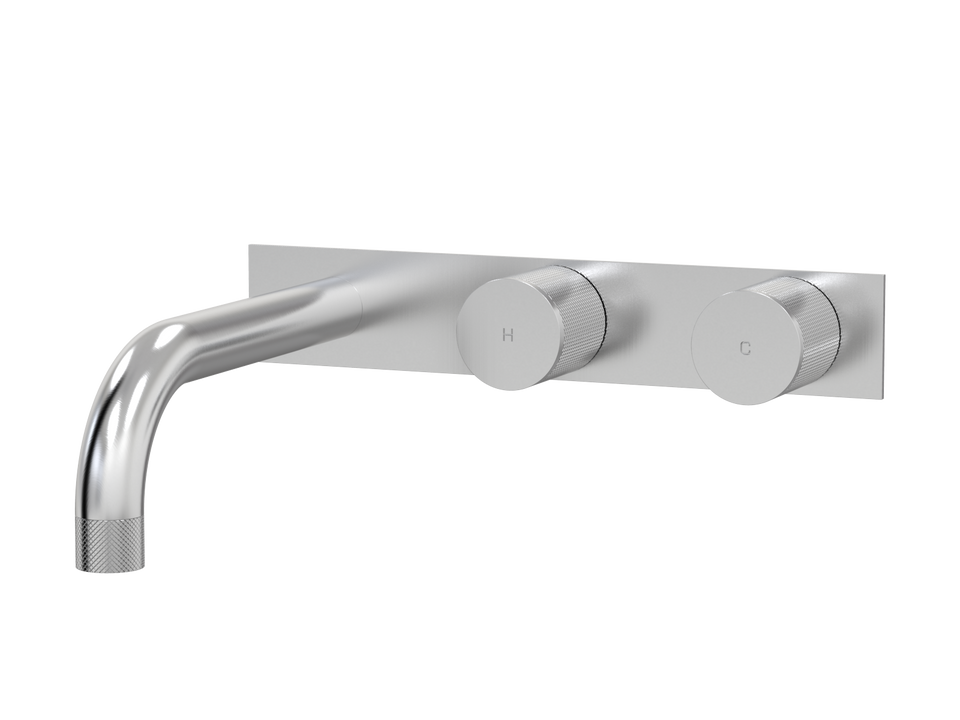 PAR Taps IDK Wall Bath Set 200mm Fixed on Plate - Offset - Brushed Chrome (B38.022.6.02)