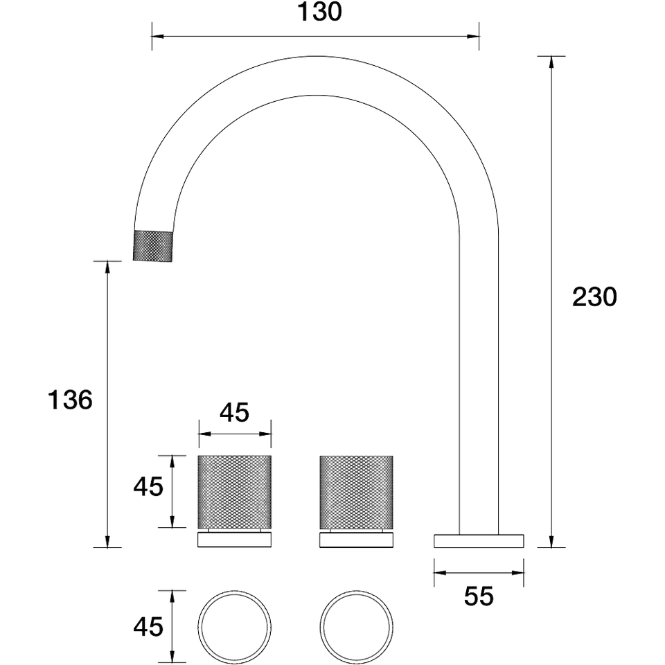 PAR Taps IDK Marble Basin Set Swivel Bianco Marble technical drawing (B39.011.1)