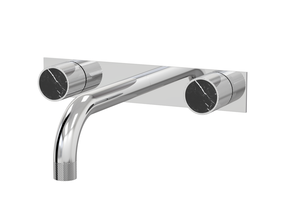 PAR Taps IDK Marble Wall Bath Set 160mm Fixed Nero Marble on Plate - Chrome (B39.021.4.01)