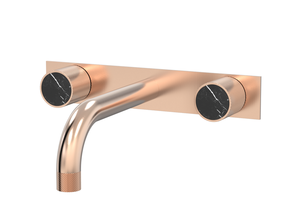 PAR Taps IDK Marble Wall Bath Set 160mm Fixed Nero Marble on Plate - Brushed Rose Gold (B39.021.4.21)