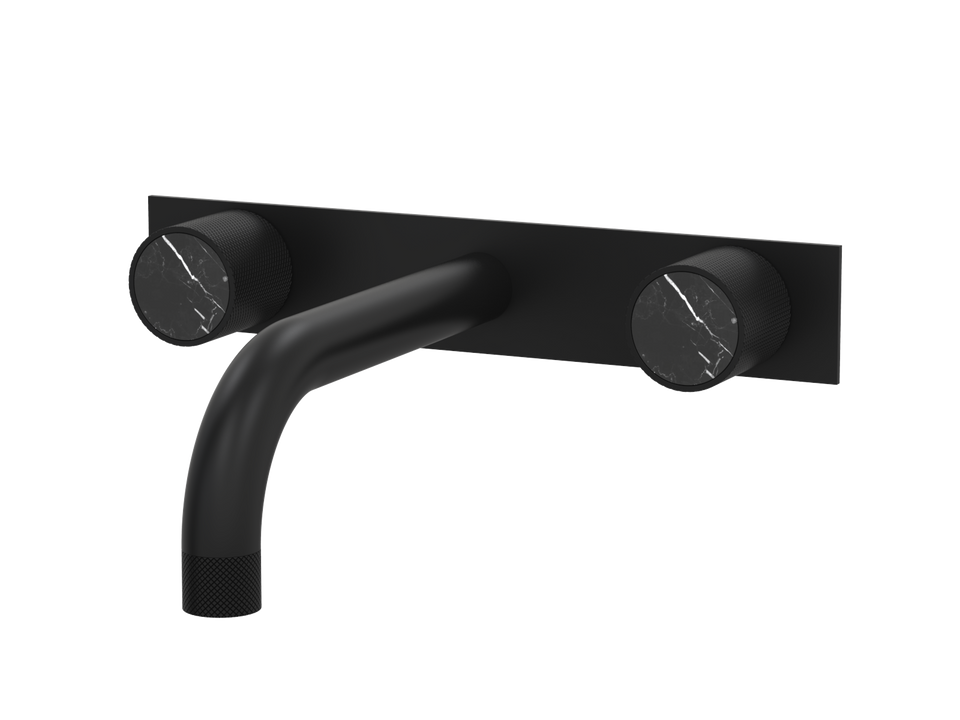 PAR Taps IDK Marble Wall Bath Set 160mm Fixed Nero Marble on Plate - Matt Black (B39.021.4.34)