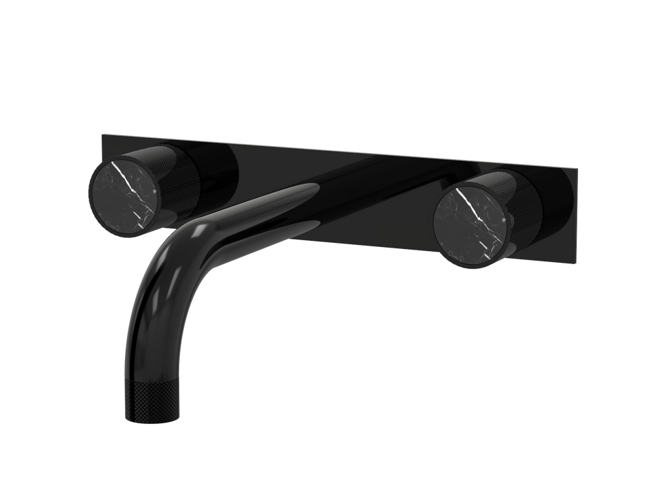 PAR Taps IDK Marble Wall Bath Set 160mm Fixed Nero Marble on Plate - Midnight Black (B39.021.4.32)