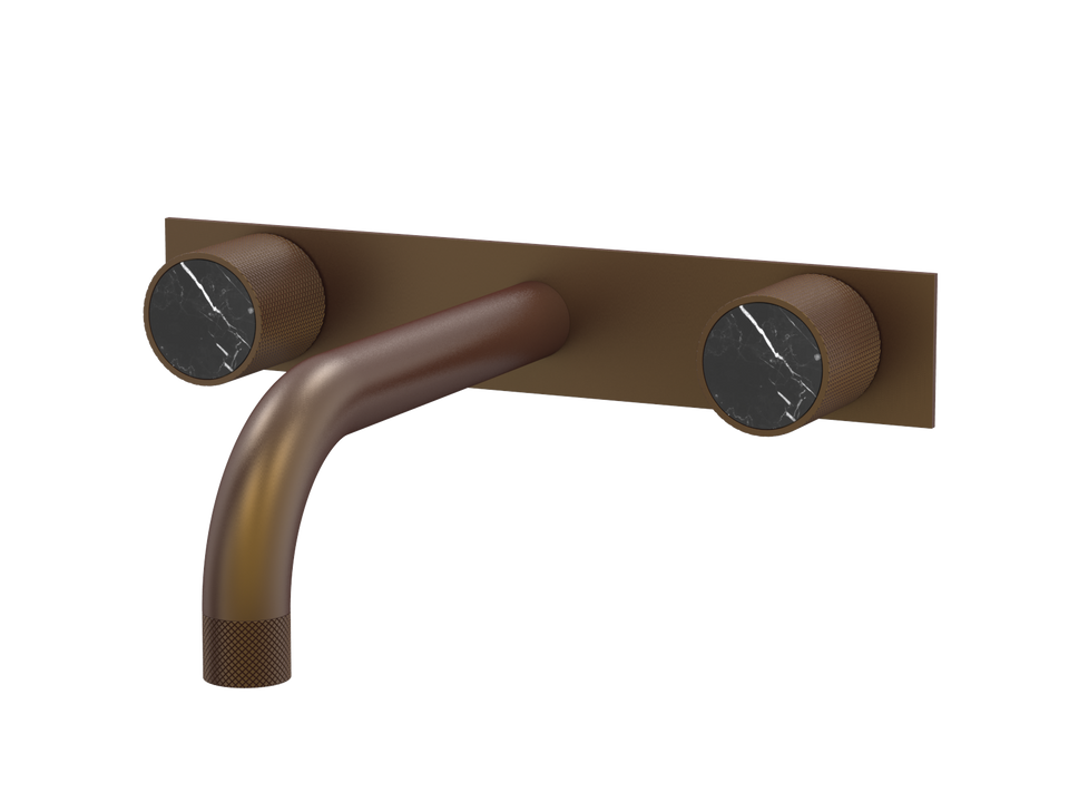 PAR Taps IDK Marble Wall Bath Set 160mm Fixed Nero Marble on Plate - Native Brass (B39.021.4.45)