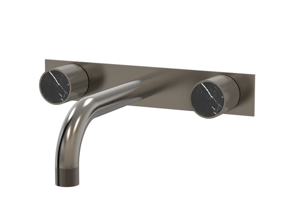 PAR Taps IDK Marble Wall Bath Set 160mm Fixed Nero Marble on Plate - Brushed Gunmetal (B39.021.4.24)