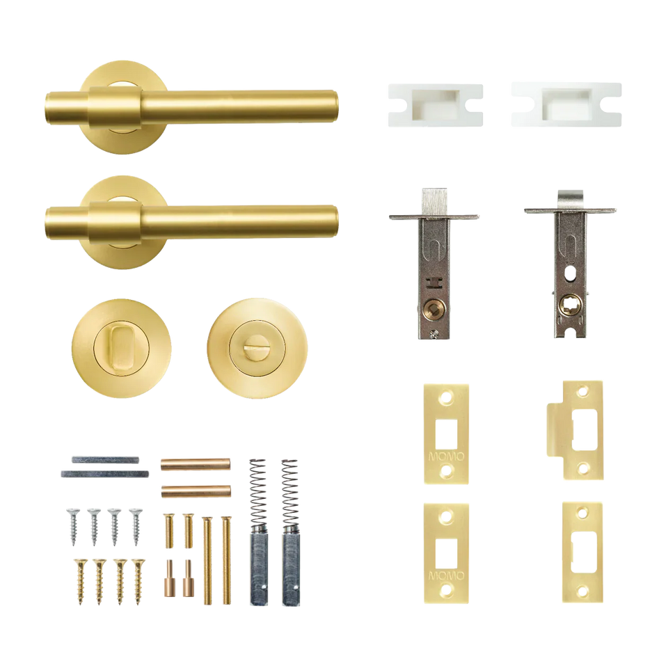 Momo Belgravia Plain Solid Brass Tubular Latch Privacy Lever Set Brushed
