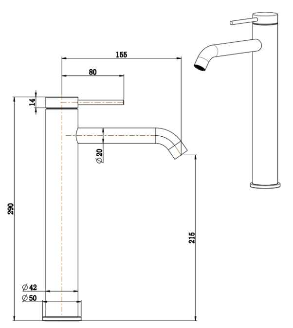 Bella Vista Mica Tall Basin Mixer (BMC-5-TALL-BN) 2
