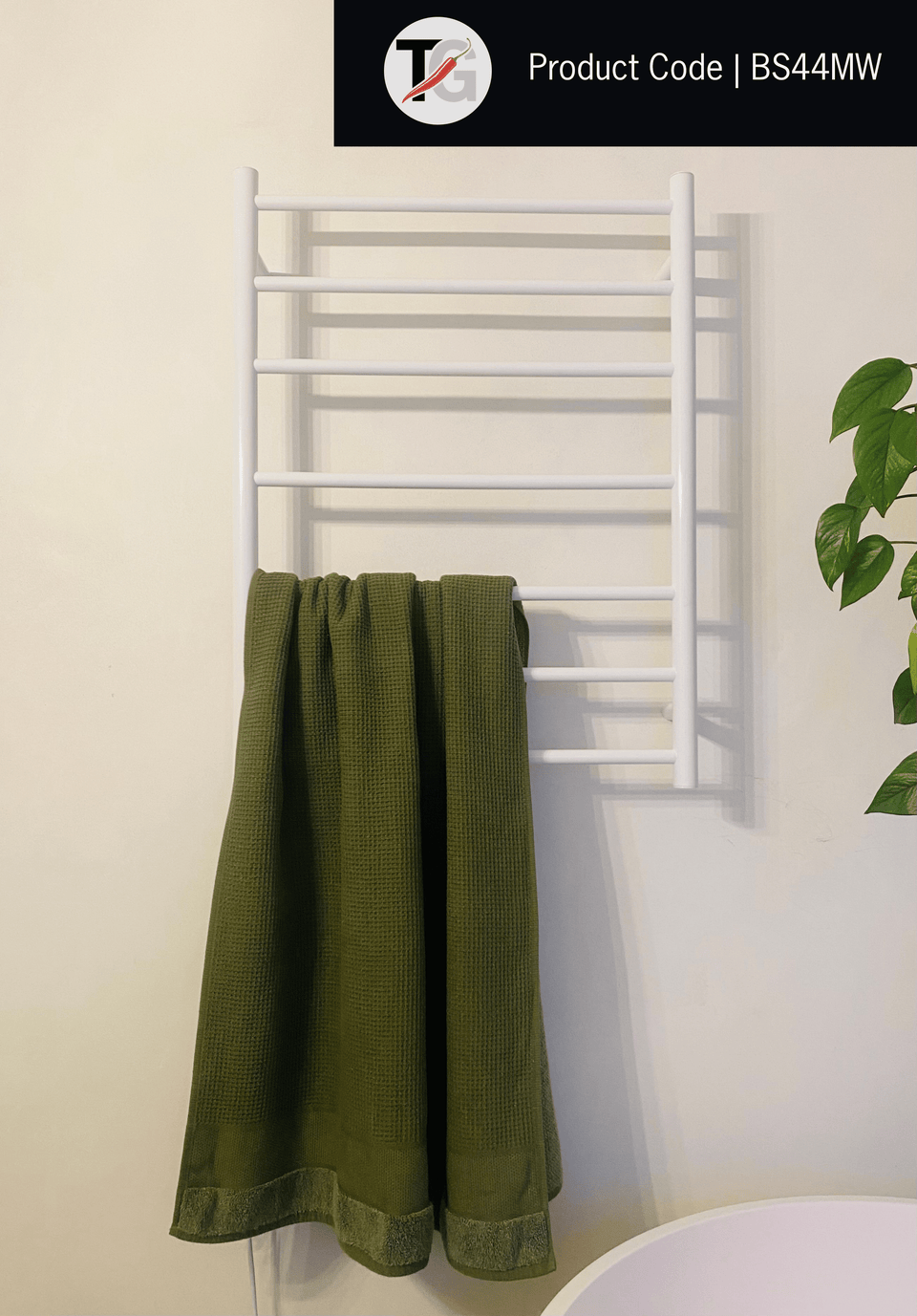 Thermogroup BS44MW Satin White Round Ladder Heated Towel Rail (BS44MW) 3