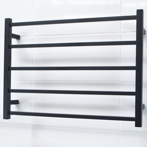 Radiant - Matt Black Heated Towel Rail 750x550mm - 5 Square Bars