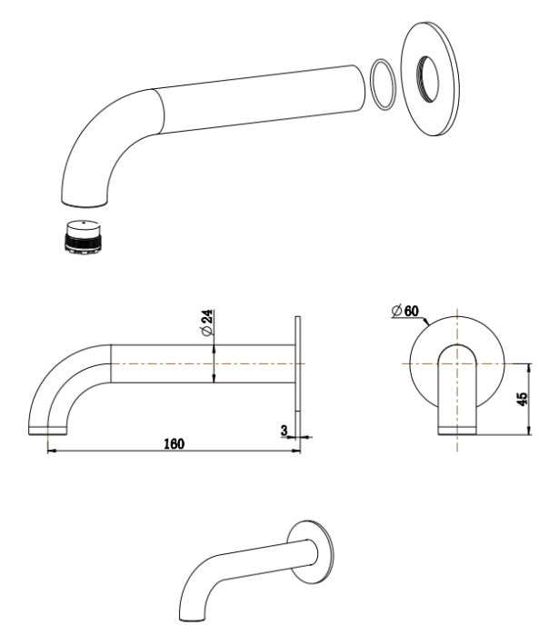 Bella Vista Mica Heritage Bath Spout – 160/220/250mm (BTH-4-16-DB) 2