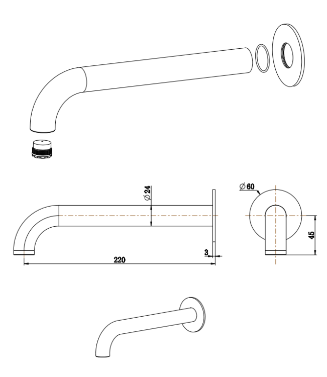 Bella Vista Mica Bath Spouts – 160/220/250mm (BTH-5-22-BLK) 2