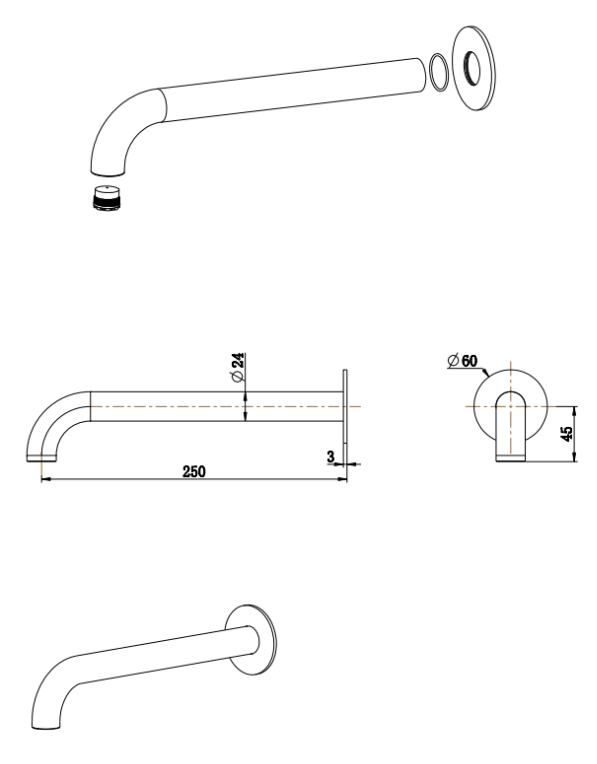 Bella Vista Mica Heritage Bath Spout – 160/220/250mm (BTH-4-25-DB) 2