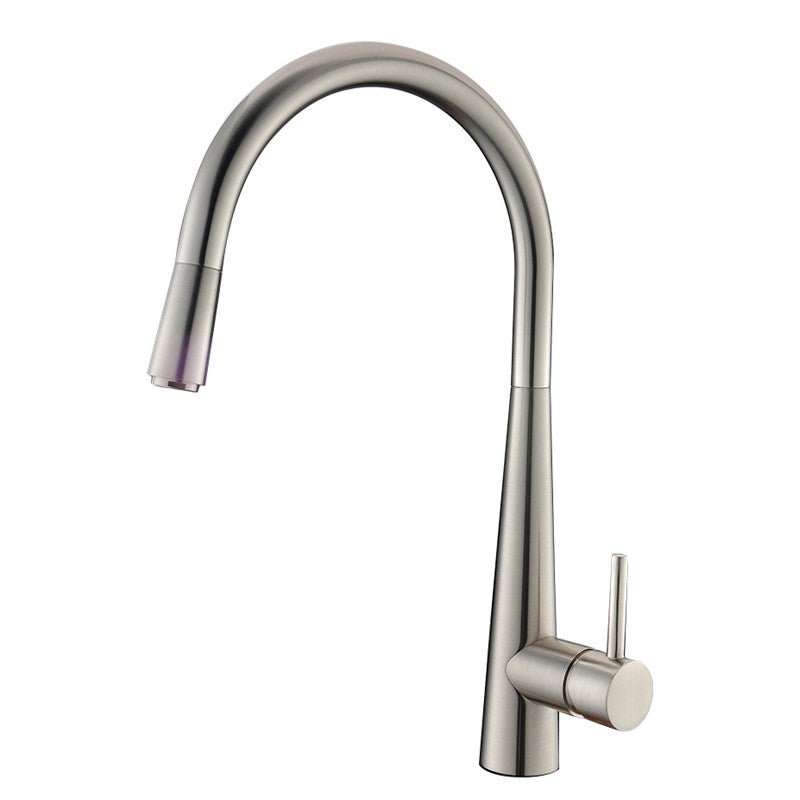 Aquaperla Euro Round Brushed Nickel 360° Swivel Pull Out Kitchen Sink Mixer Tap Solid Brass (BU1021.KM)