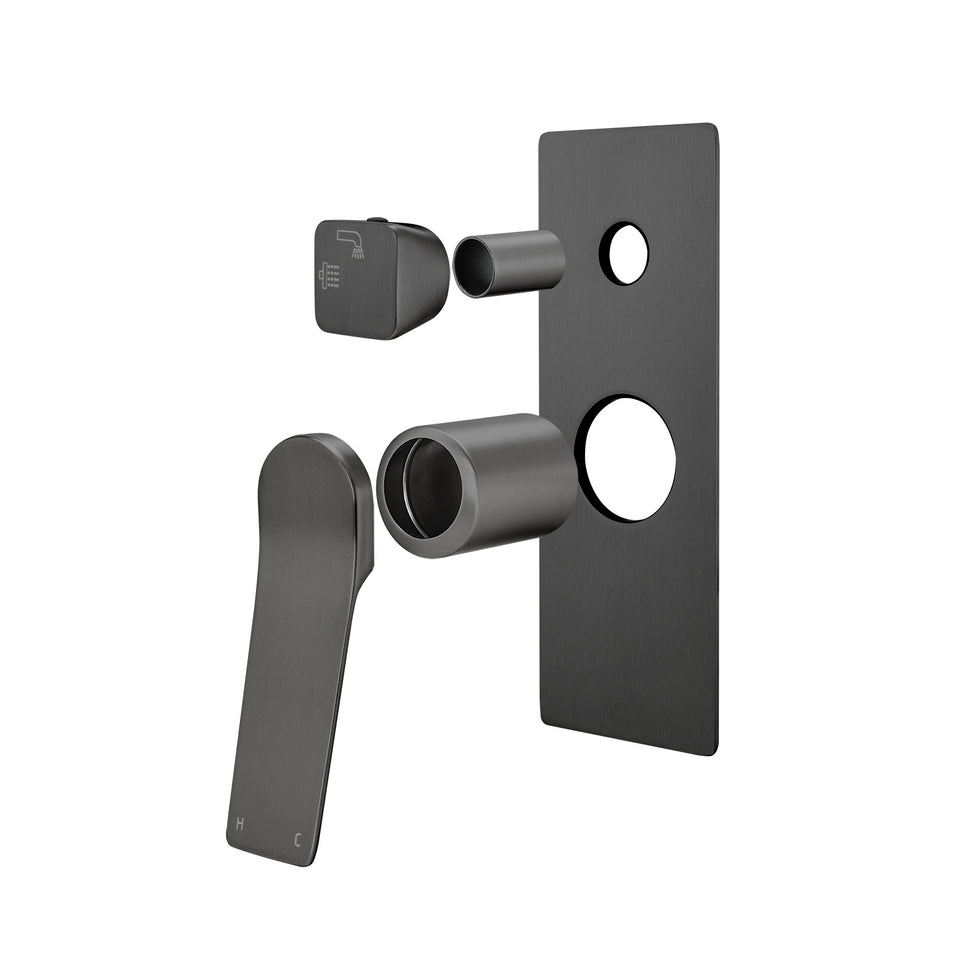 Rumia Brushed Gunmetal Grey Shower Wall Mixer With Diverter Solid Brass Wall Mounted (BUGM0155-2.ST)
