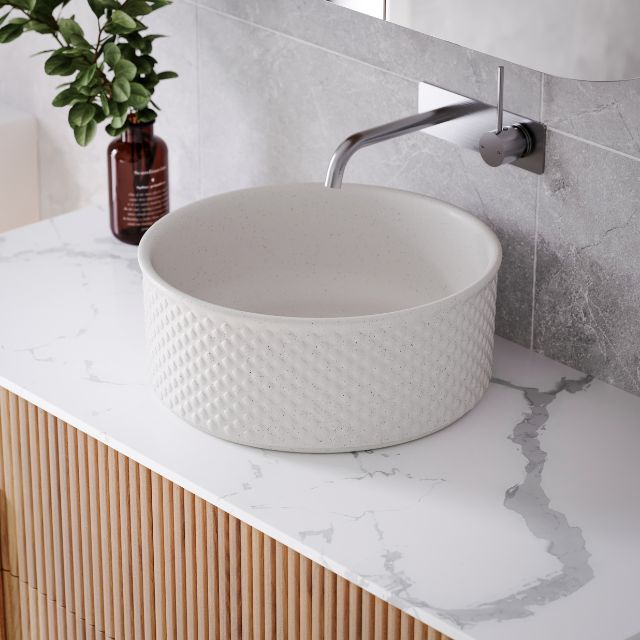 Bao Round 380mm Above Counter Diamond Embossed Basin - Matte White Textured