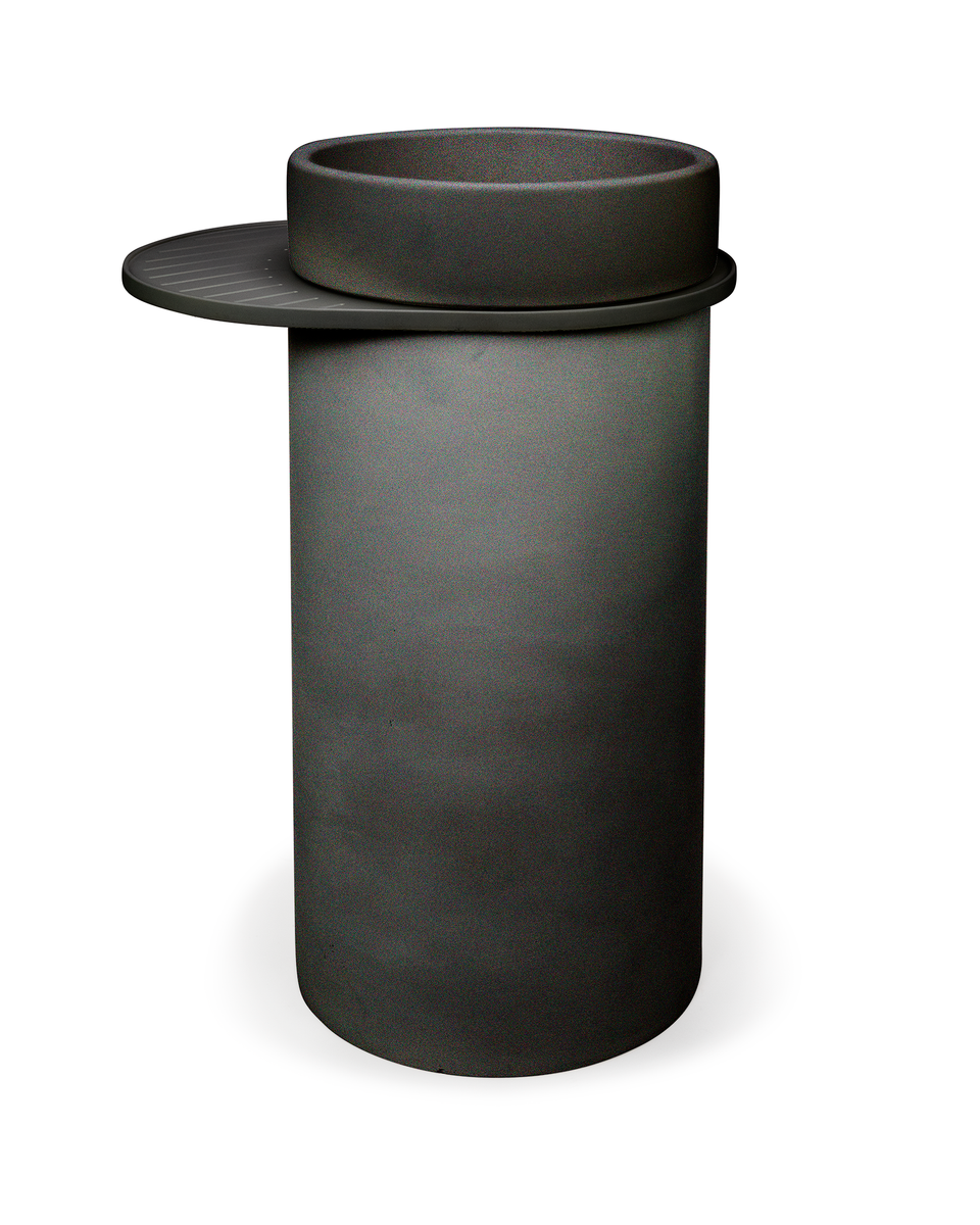 Nood Co Cylinder with Tray - Bowl Basin - Charcoal / Blush Pink Tray (BL1-4-0-CH-TBL)