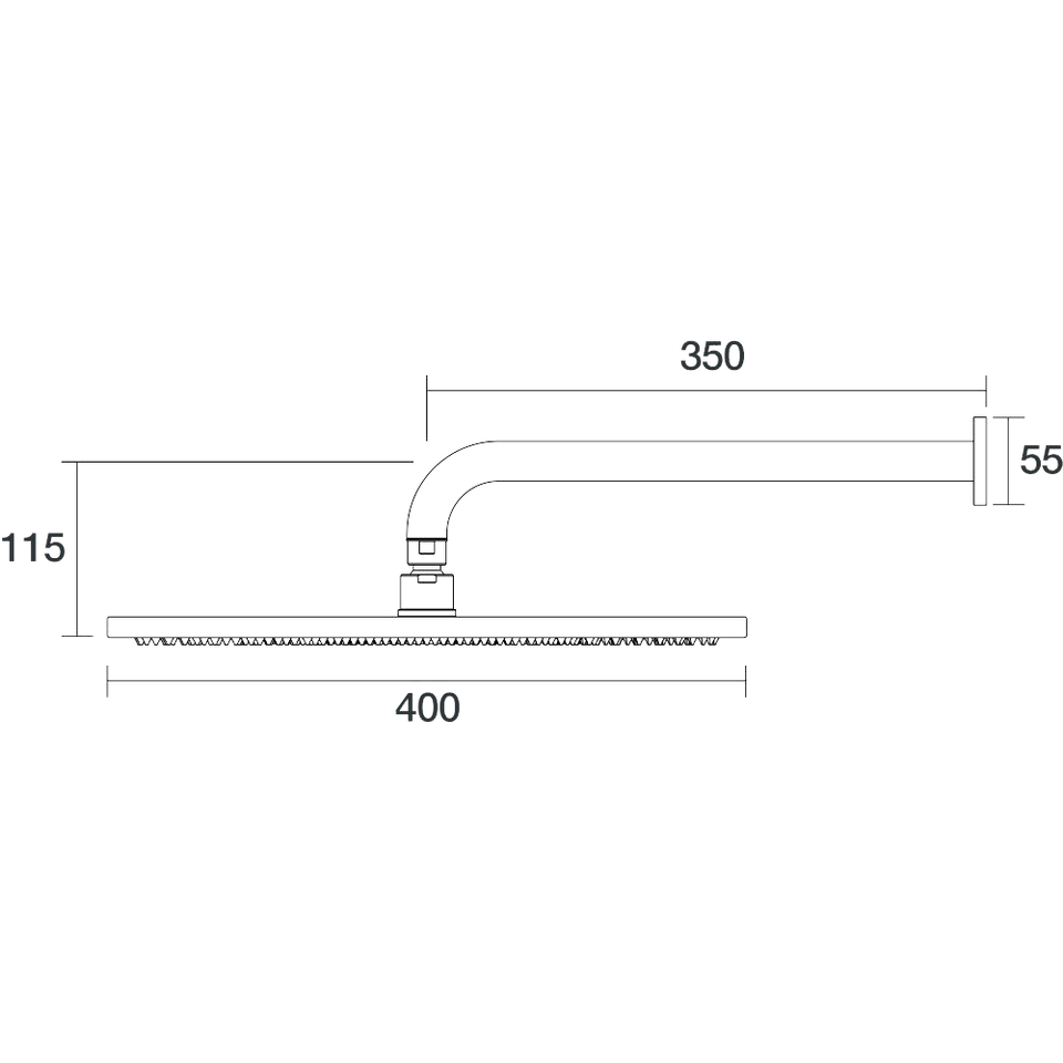 PAR Taps Lugano Fixed Wall Arm Shower with 400mm Rose 350mm reach technical drawing (C22.012.1)