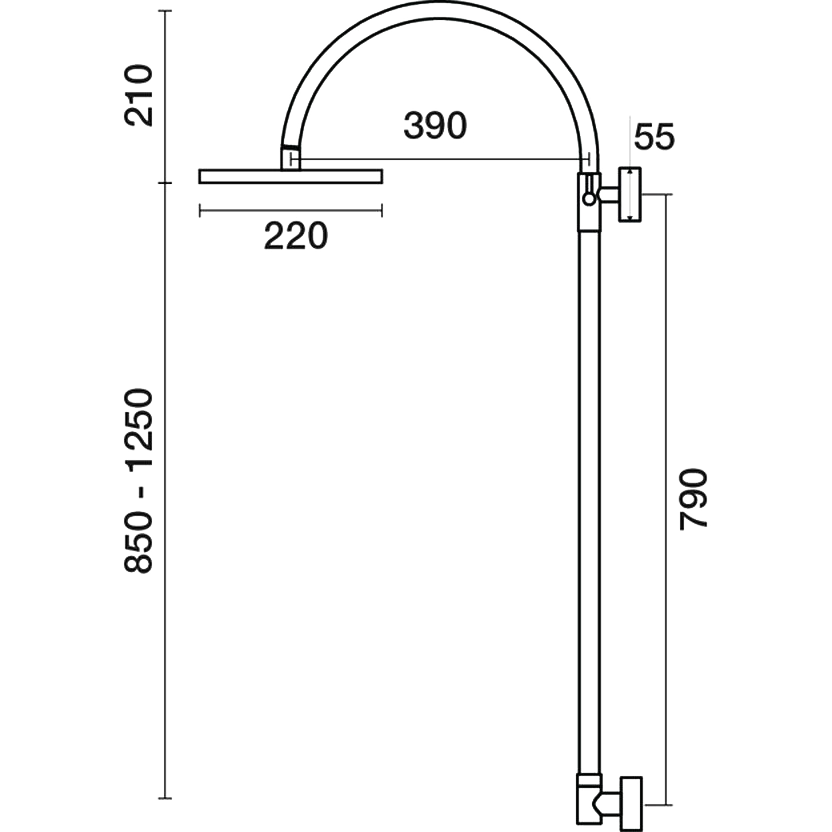PAR Taps Lugano Exposed Wall Shower Adjustable Height technical drawing (C22.031.1)