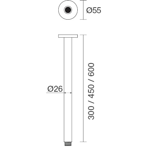 PAR Taps Lugano Ceiling Drop Arm 600mm technical drawing (C22.041.4)