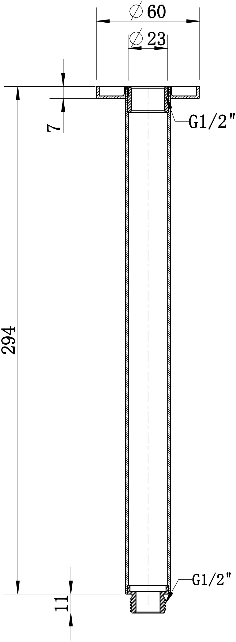 Modern National Round Ceiling Shower Arm technical drawing (CAR016BK)