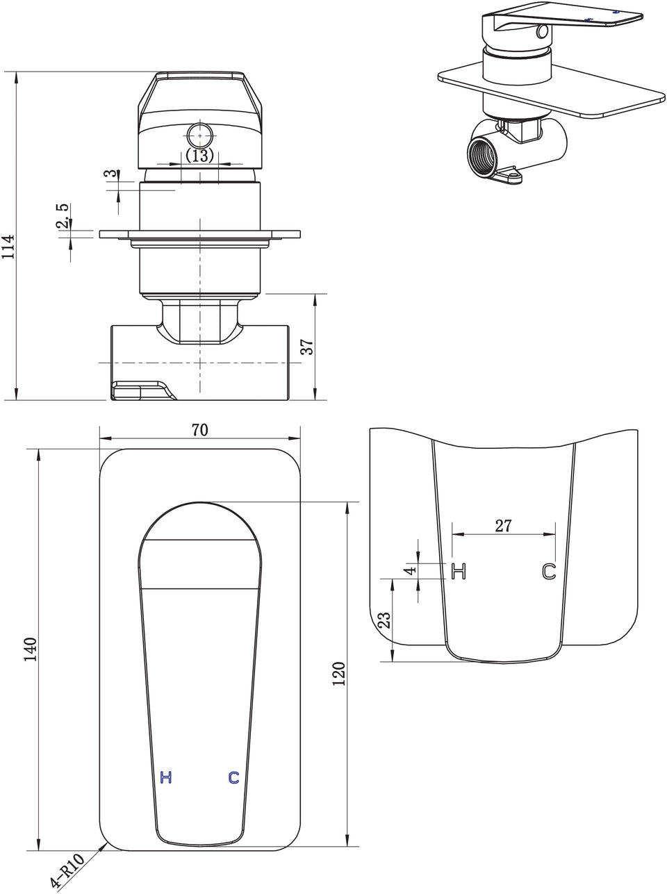 Modern National Cascade Shower/Wall Mixer