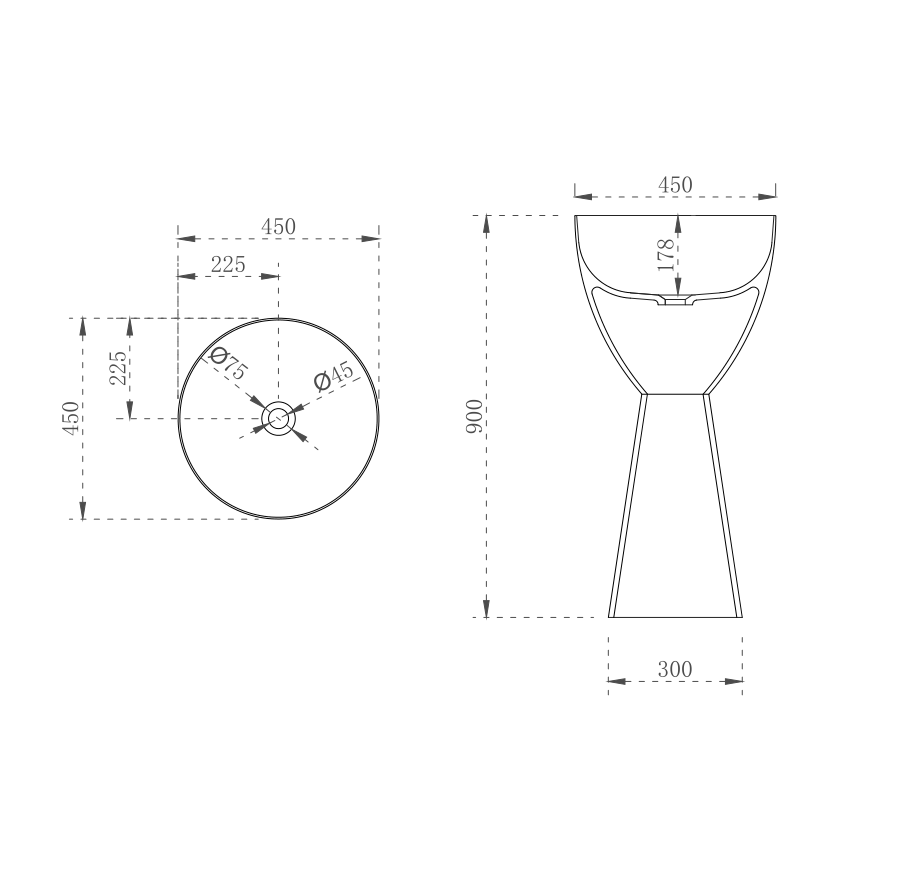 Wow Translucency Pedestal Basin - specification drawing