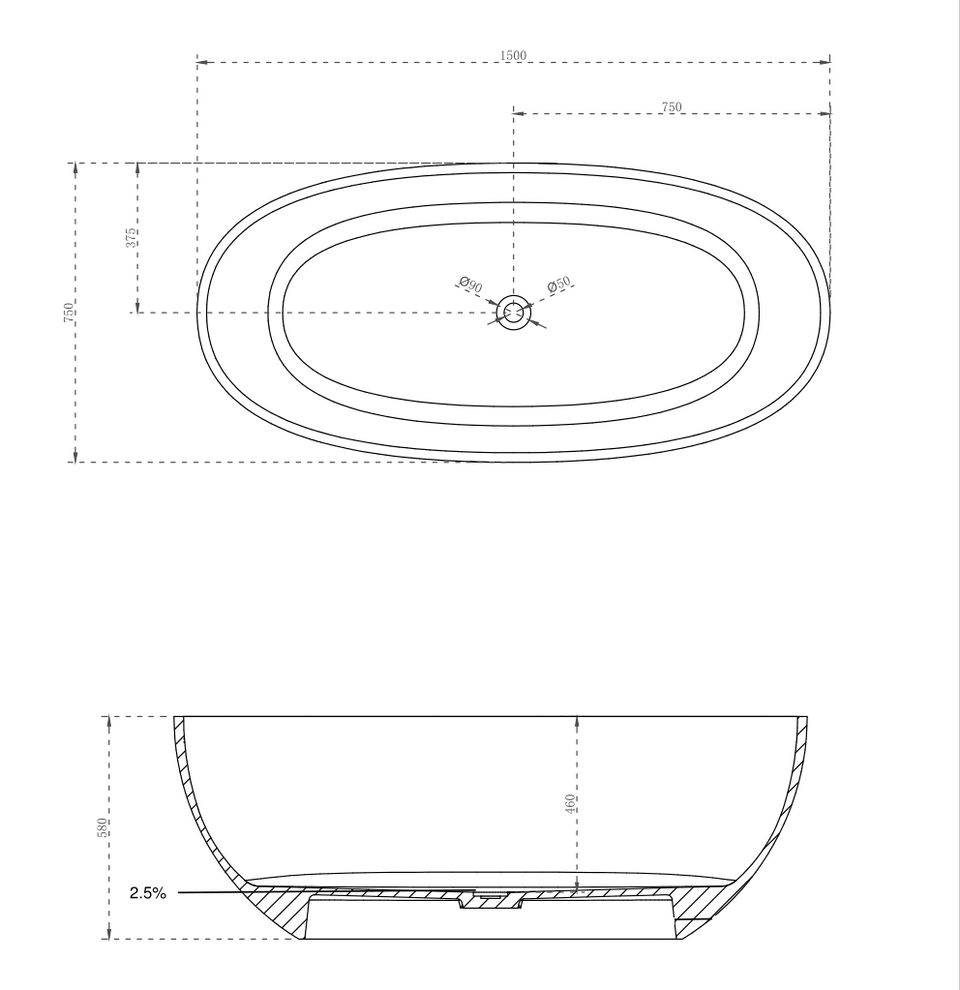 Wow Translucency Resin Stone Bath - specification drawing (2)